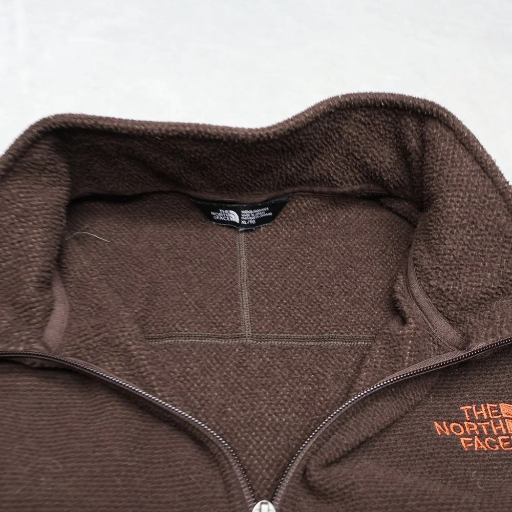 North Face Sweatshirt Mens XL Brown Fleece Textured Cap Rock 1/4 Zip Pullover